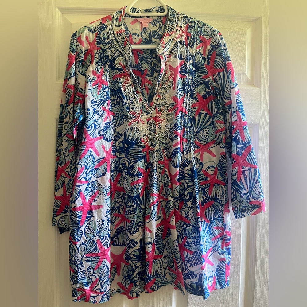 Lily Pulitzer Sarasota Tunic: Colorful Patterned tunic with beaded Detail